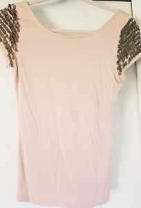 Pink metal detail sleeve top.